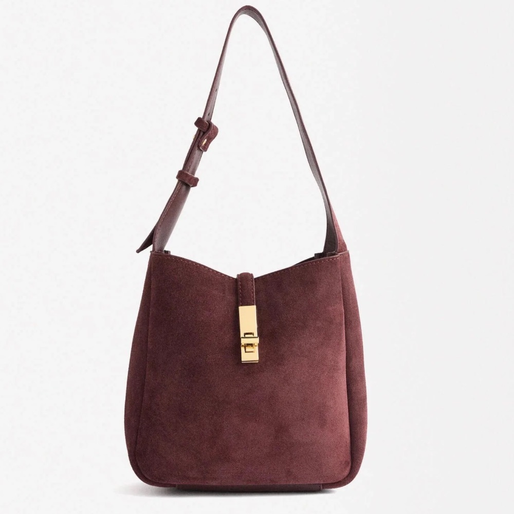 PARFOIS Suede Leather Mauve Shoulder Medium Purse Bag BRAND NEW Tags Attached